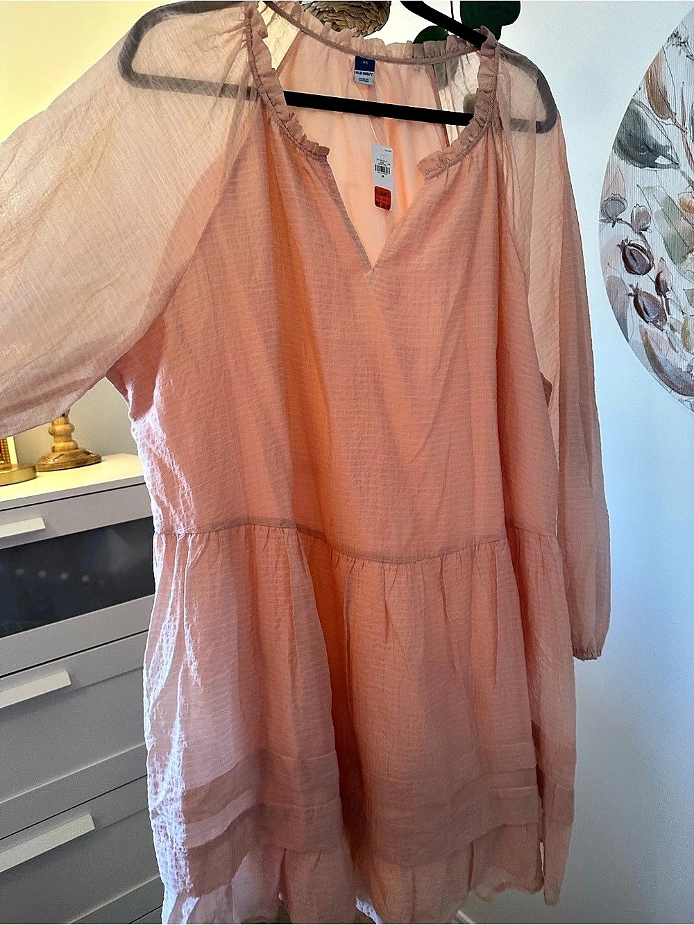 Old Navy Long-Sleeve Ruffle-Collar Swing Mini Dress Pink Size 2X